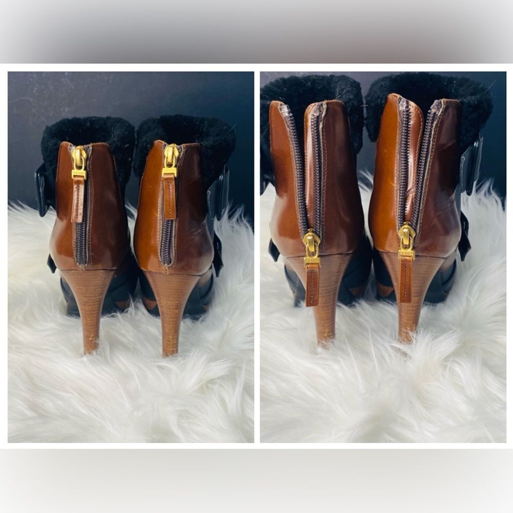 FENDI Moorland Authentic Black & Brown Leather Platform Ankle Boots Size 37 - Picture 13 of 17
